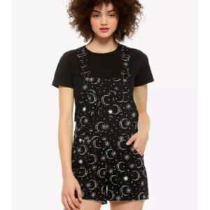 Hot Topic Black White Denim Moon & Star Print Shortalls Overall Shorts XL